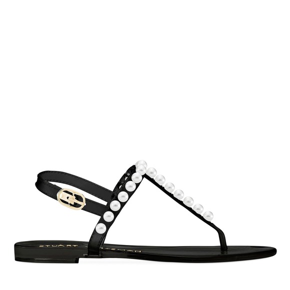 Stuart Weitzman Pearl Embellished Jelly Sandals Black Thong Size 5 - Picture 2 of 8